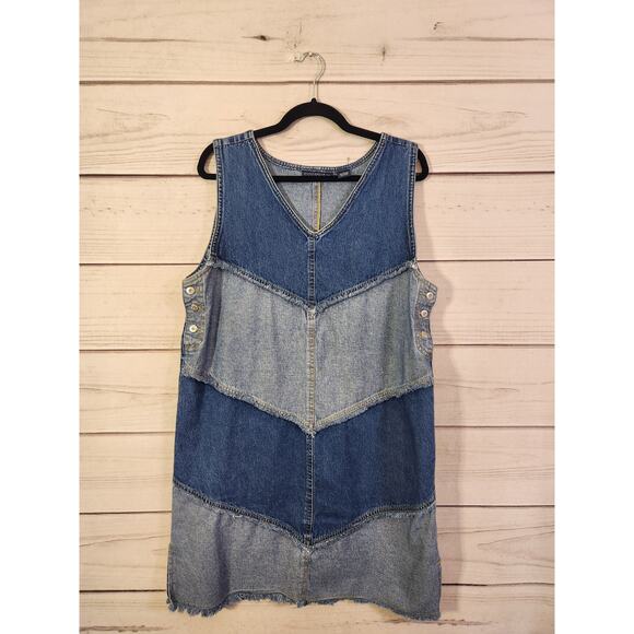 Kyoto Kasuals Women's Blue Colorblock Denim Sleeveless Mini Dress‎ Size Large - Picture 1 of 5